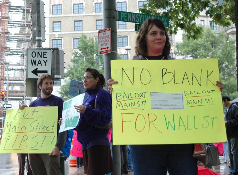 Quickly organized protests around the U.S. drew opponents of the bailout for Wall Street