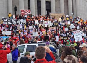 Protesters gathered to protest plans for a new round of austerity in Washington state