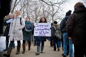 Northwestern students holding a picket as part of the living wage campaign