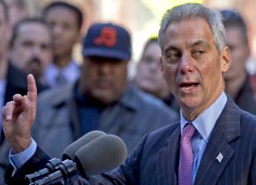 Rahm Emanuel at a press conference in December