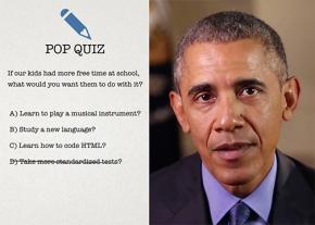 Still from Barack Obama's video statement on over-testing